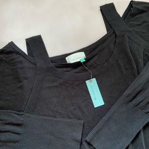 Anthropologie Black Cold Shoulder Sweater Top 3x